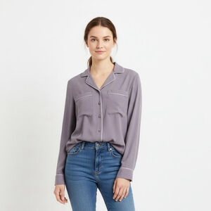 Universal Standard Better Than Silk Lavende Piping Button Down Pajama Top - XS